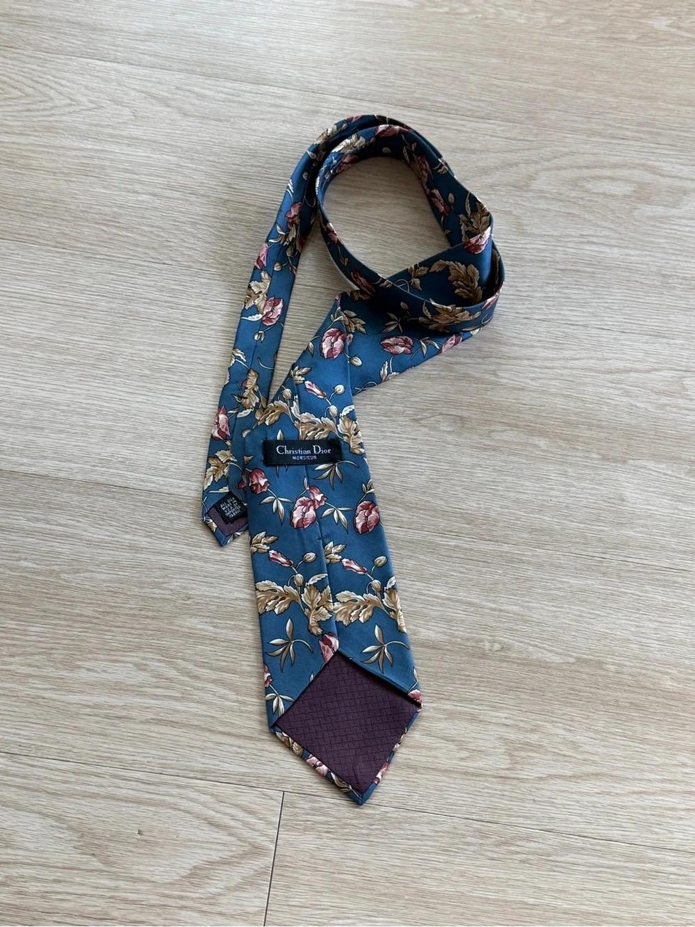 Christian Dior Monsieur Tie Mens 100% Silk Baroque Blue Floral Print Made in USA
